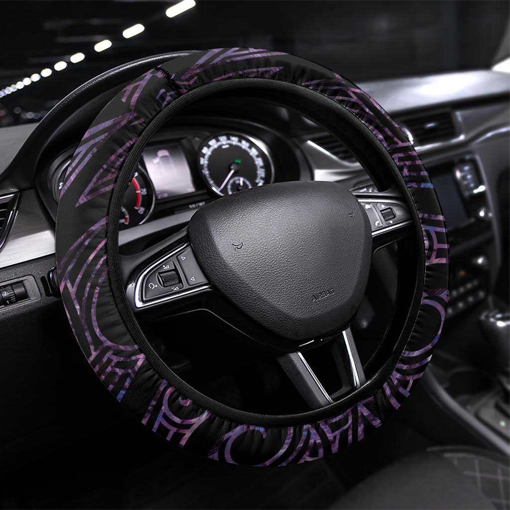 New Zealand Silver Fern Rugby Steering Wheel Cover Go All Black Purple Maori Paua Shell LT14 Universal Fit Purple - Polynesian Pride