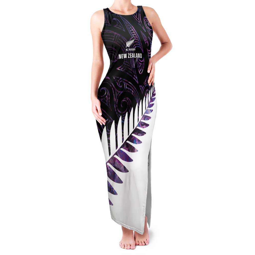 New Zealand Silver Fern Rugby Custom Tank Maxi Dress Go All Black Purple Maori Paua Shell LT14 Women Purple - Polynesian Pride