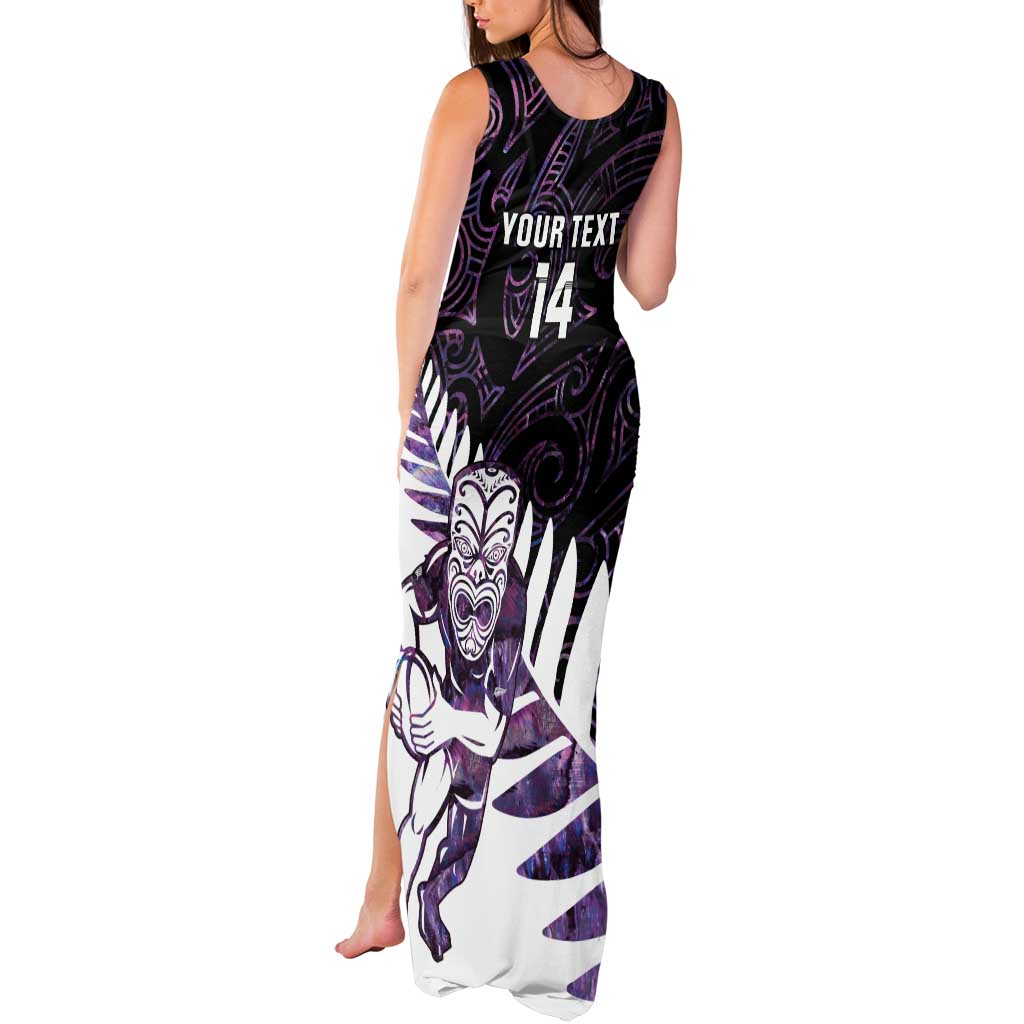 New Zealand Silver Fern Rugby Custom Tank Maxi Dress Go All Black Purple Maori Paua Shell LT14 - Polynesian Pride