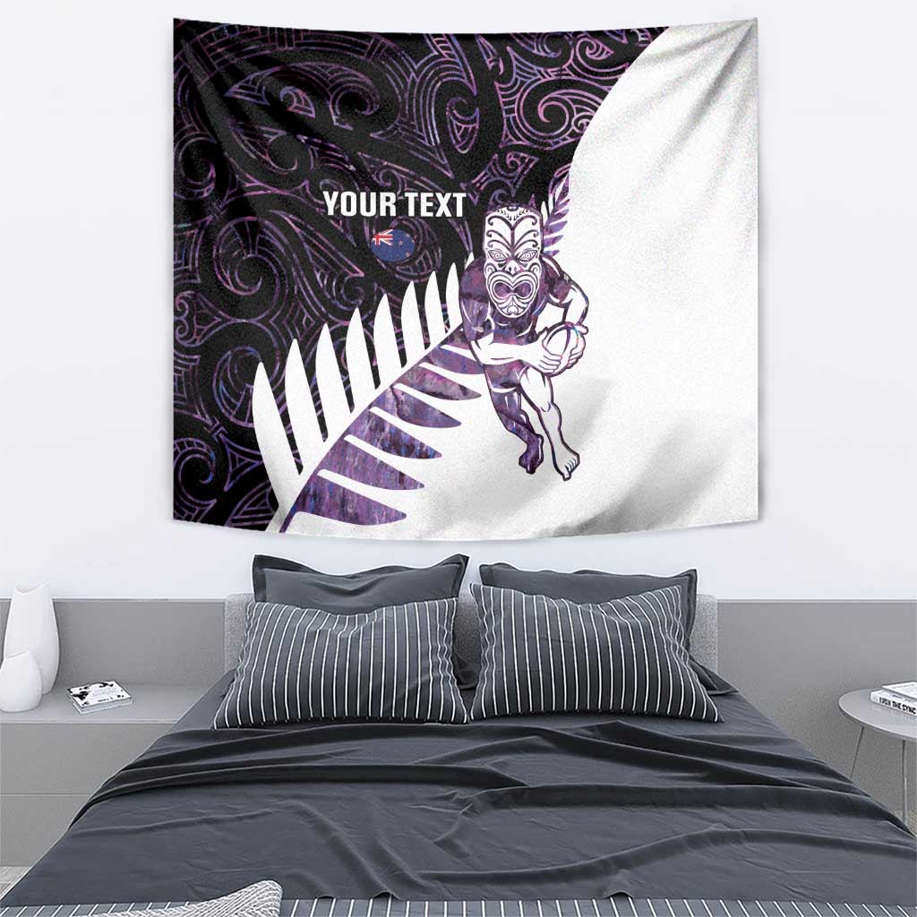 New Zealand Silver Fern Rugby Custom Tapestry Go All Black Purple Maori Paua Shell LT14 - Polynesian Pride