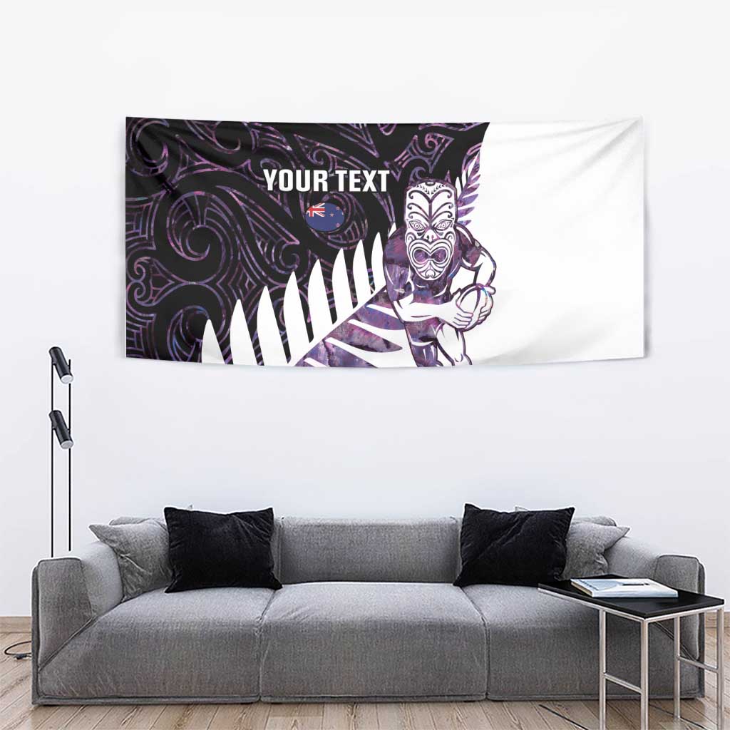 New Zealand Silver Fern Rugby Custom Tapestry Go All Black Purple Maori Paua Shell LT14 - Polynesian Pride