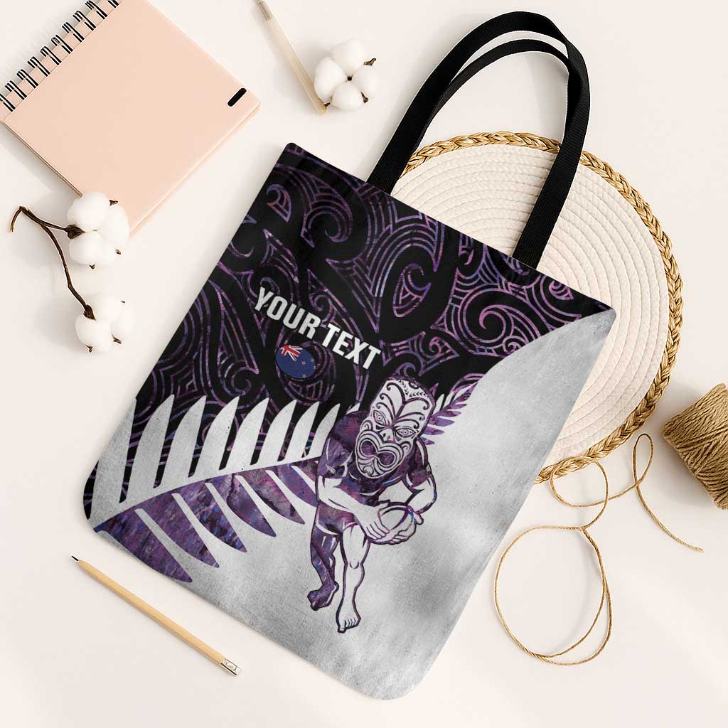 New Zealand Silver Fern Rugby Custom Tote Bag Go All Black Purple Maori Paua Shell LT14 Black Strap One Size Purple - Polynesian Pride