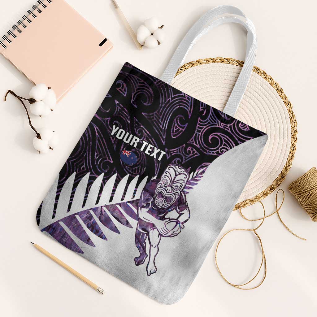 New Zealand Silver Fern Rugby Custom Tote Bag Go All Black Purple Maori Paua Shell LT14 White Strap One Size Purple - Polynesian Pride