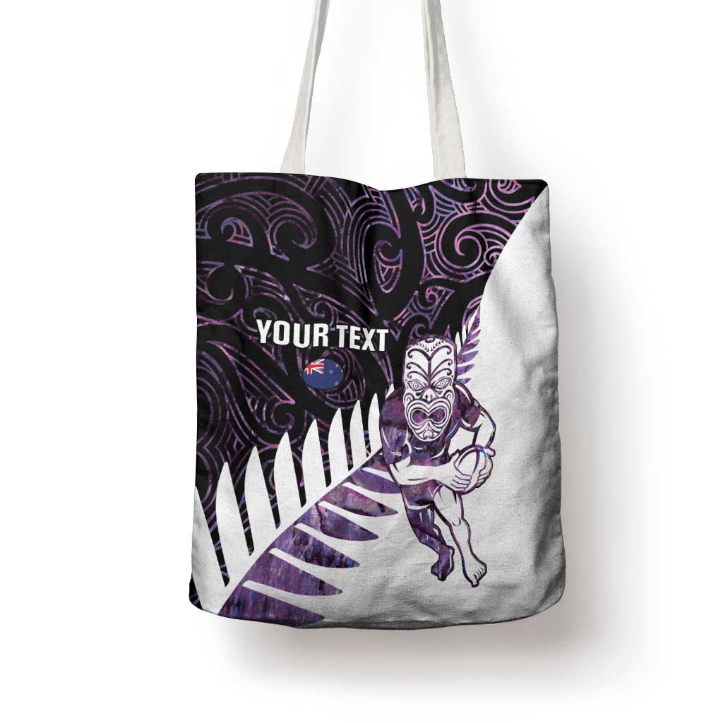 New Zealand Silver Fern Rugby Custom Tote Bag Go All Black Purple Maori Paua Shell LT14 - Polynesian Pride