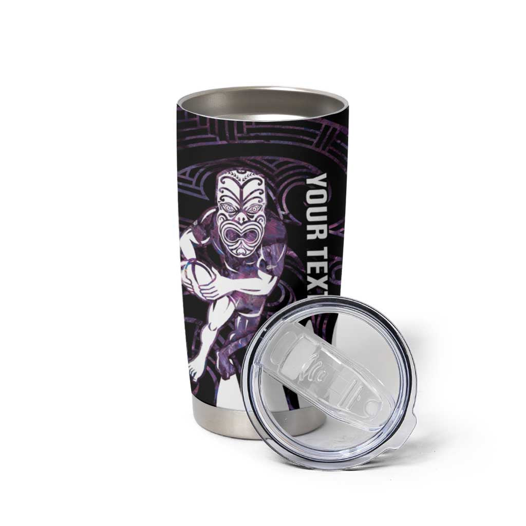 New Zealand Silver Fern Rugby Custom Tumbler Cup Go All Black Purple Maori Paua Shell LT14 - Polynesian Pride