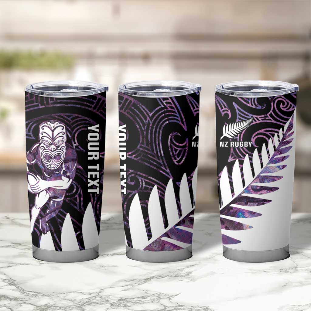 New Zealand Silver Fern Rugby Custom Tumbler Cup Go All Black Purple Maori Paua Shell LT14 - Polynesian Pride
