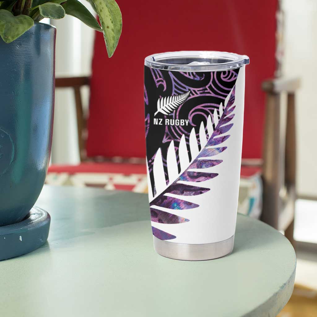 New Zealand Silver Fern Rugby Custom Tumbler Cup Go All Black Purple Maori Paua Shell LT14 - Polynesian Pride
