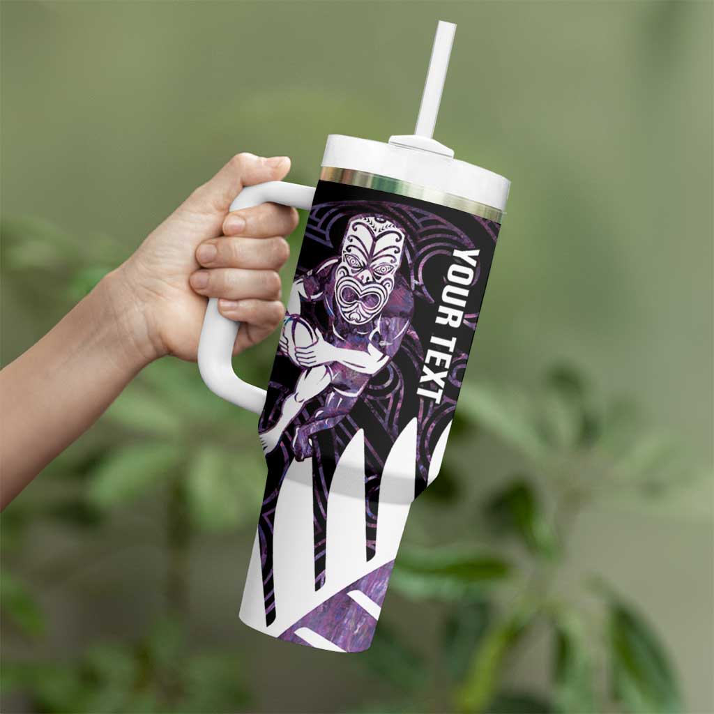 New Zealand Silver Fern Rugby Custom Tumbler With Handle Go All Black Purple Maori Paua Shell LT14 - Polynesian Pride