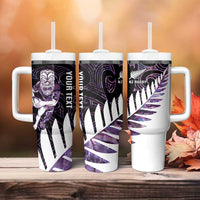 New Zealand Silver Fern Rugby Custom Tumbler With Handle Go All Black Purple Maori Paua Shell LT14 - Polynesian Pride