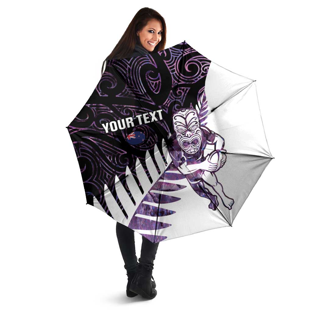 New Zealand Silver Fern Rugby Custom Umbrella Go All Black Purple Maori Paua Shell LT14 - Polynesian Pride