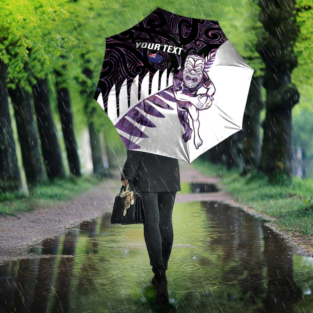 New Zealand Silver Fern Rugby Custom Umbrella Go All Black Purple Maori Paua Shell LT14 - Polynesian Pride