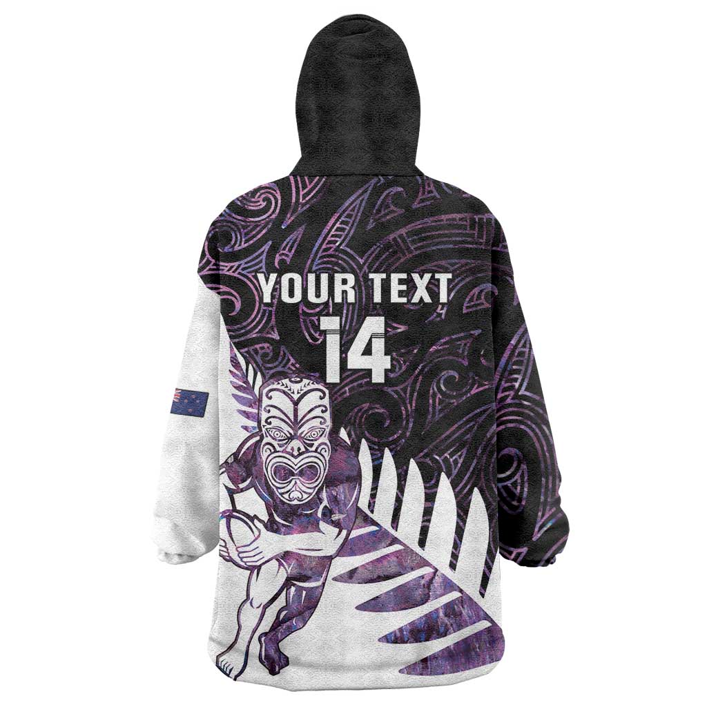 New Zealand Silver Fern Rugby Custom Wearable Blanket Hoodie Go All Black Purple Maori Paua Shell LT14 - Polynesian Pride