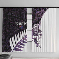 New Zealand Silver Fern Rugby Custom Window Curtain Go All Black Purple Maori Paua Shell LT14 With Hooks Purple - Polynesian Pride