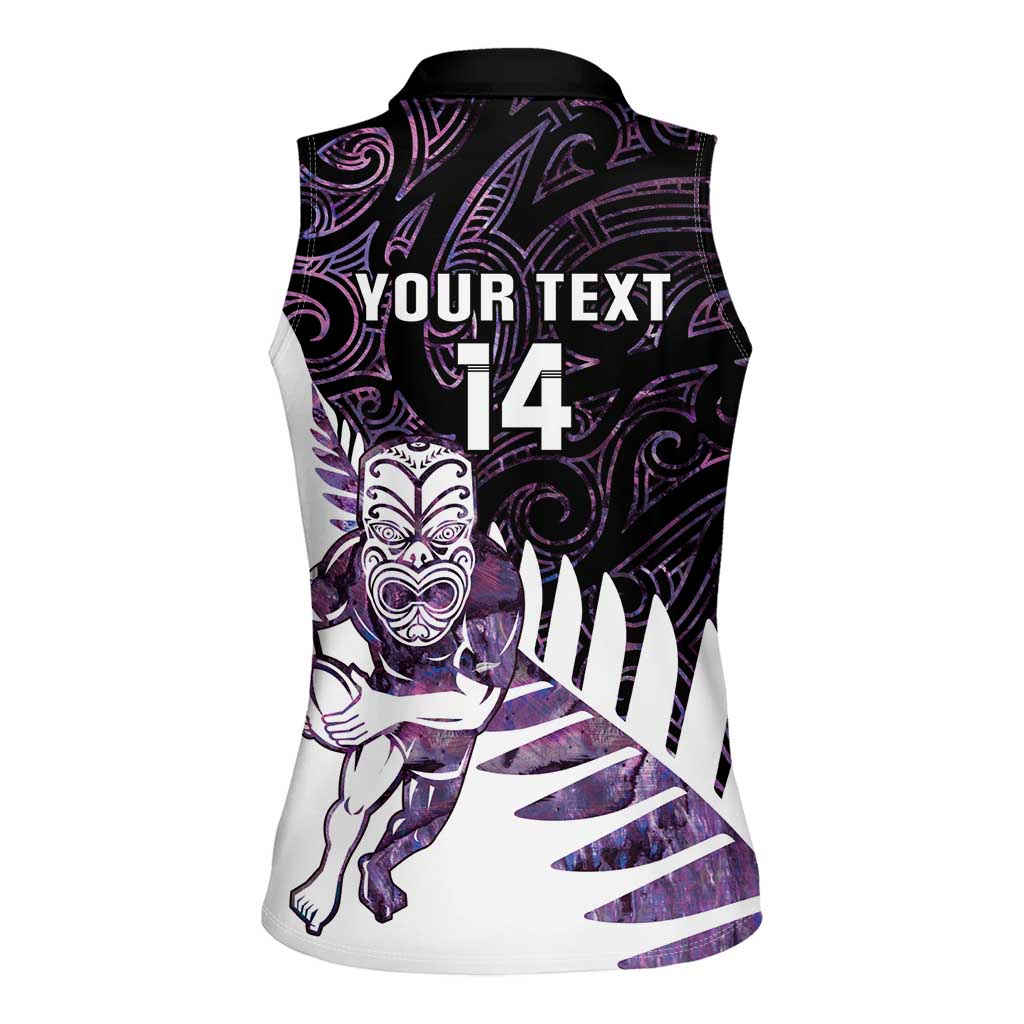 New Zealand Silver Fern Rugby Custom Women Sleeveless Polo Shirt Go All Black Purple Maori Paua Shell LT14 - Polynesian Pride
