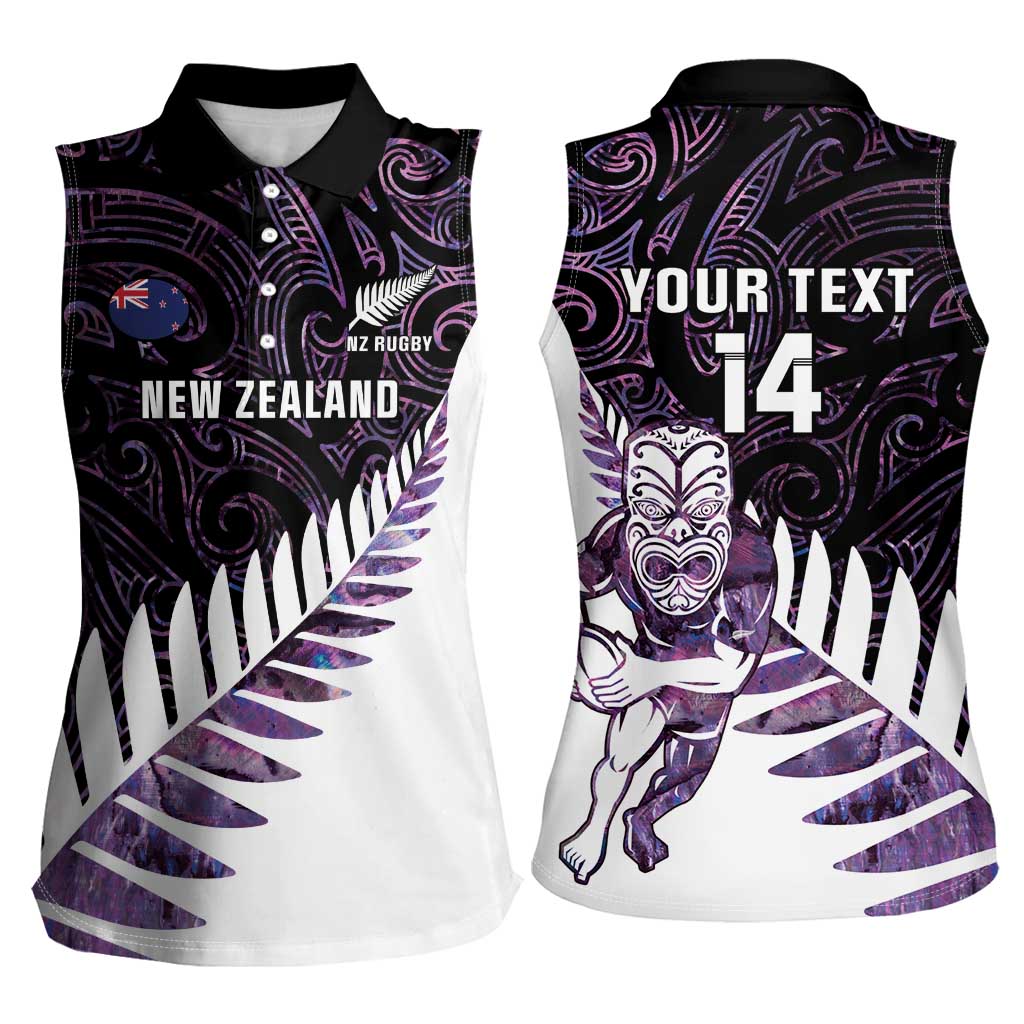 New Zealand Silver Fern Rugby Custom Women Sleeveless Polo Shirt Go All Black Purple Maori Paua Shell LT14 - Polynesian Pride