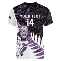New Zealand Silver Fern Rugby Custom Women V-Neck T-Shirt Go All Black Purple Maori Paua Shell LT14 - Polynesian Pride