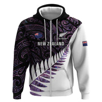 New Zealand Silver Fern Rugby Custom Zip Hoodie Go All Black Purple Maori Paua Shell LT14 Zip Hoodie Purple - Polynesian Pride