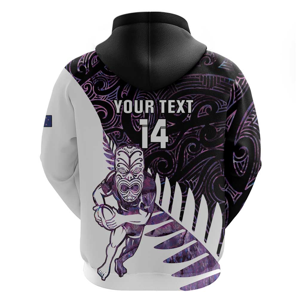 New Zealand Silver Fern Rugby Custom Zip Hoodie Go All Black Purple Maori Paua Shell LT14 - Polynesian Pride