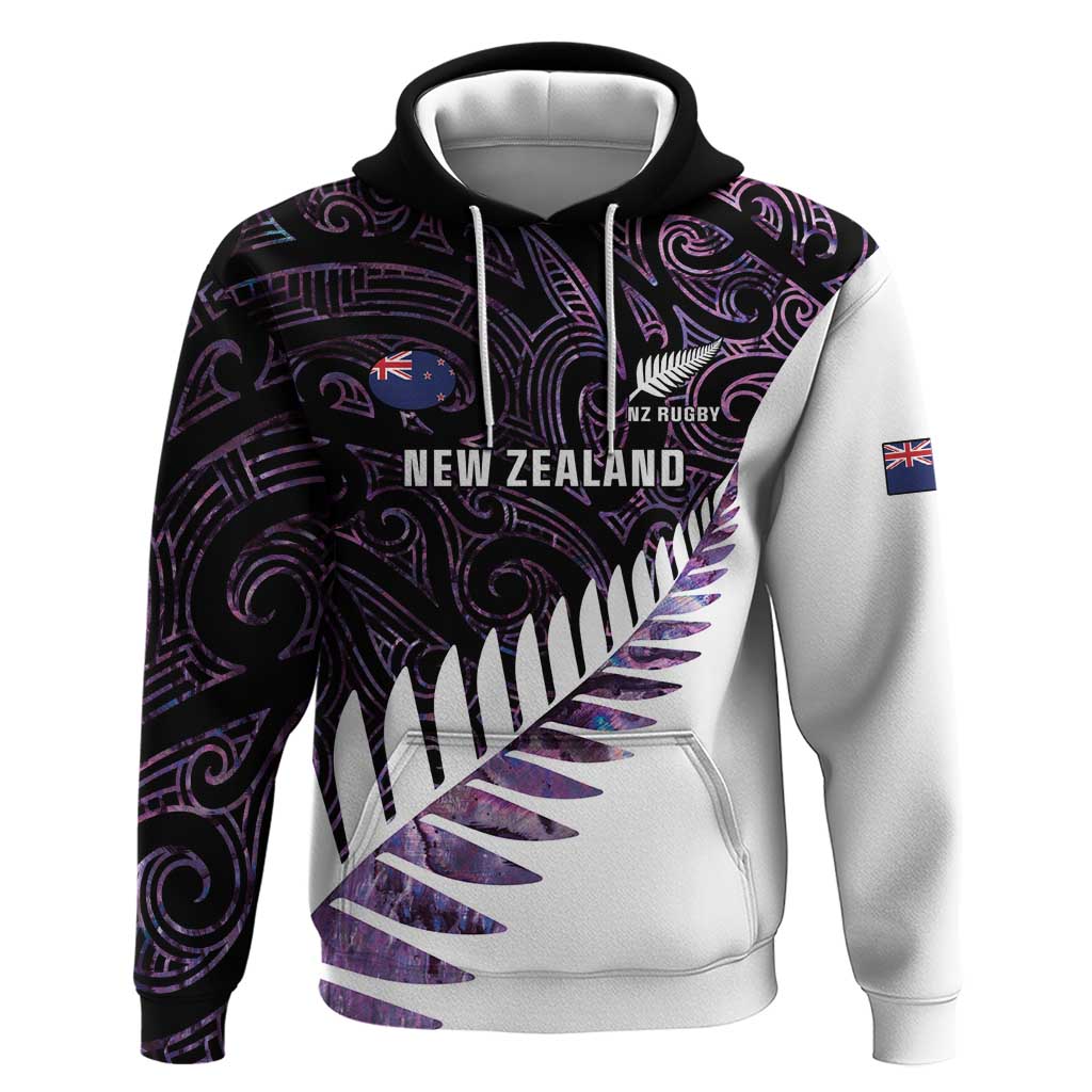 New Zealand Silver Fern Rugby Custom Zip Hoodie Go All Black Purple Maori Paua Shell LT14 Pullover Hoodie Purple - Polynesian Pride