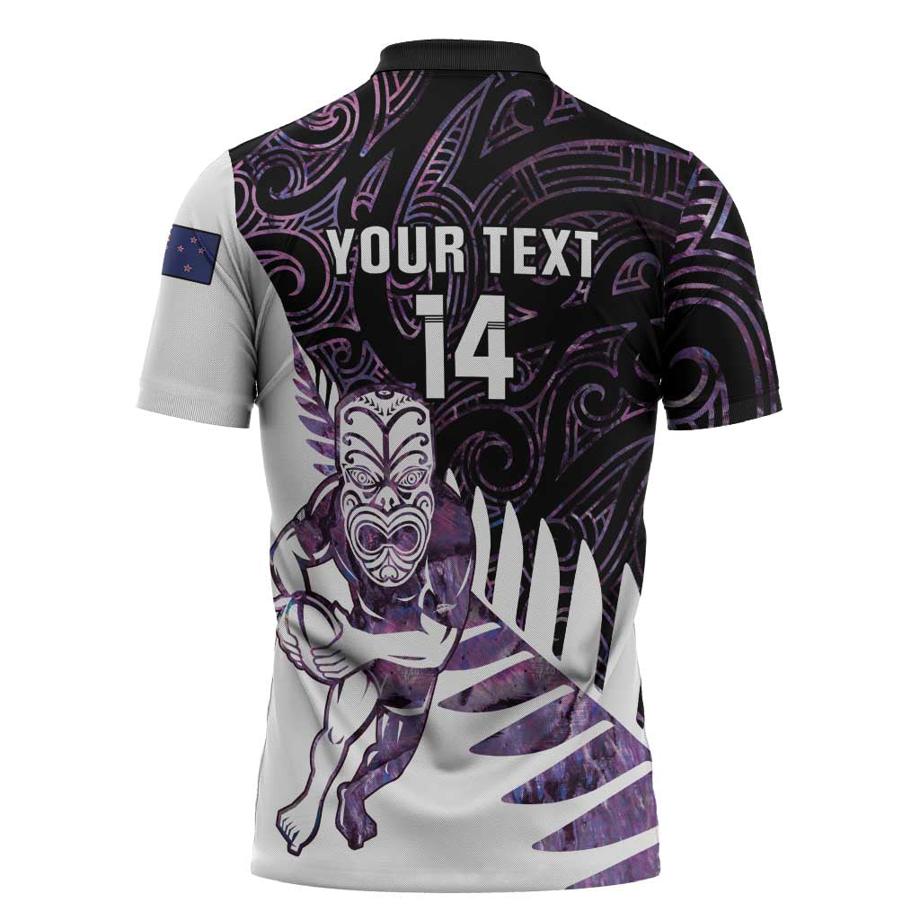 New Zealand Silver Fern Rugby Custom Zipper Polo Shirt Go All Black Purple Maori Paua Shell LT14 - Polynesian Pride