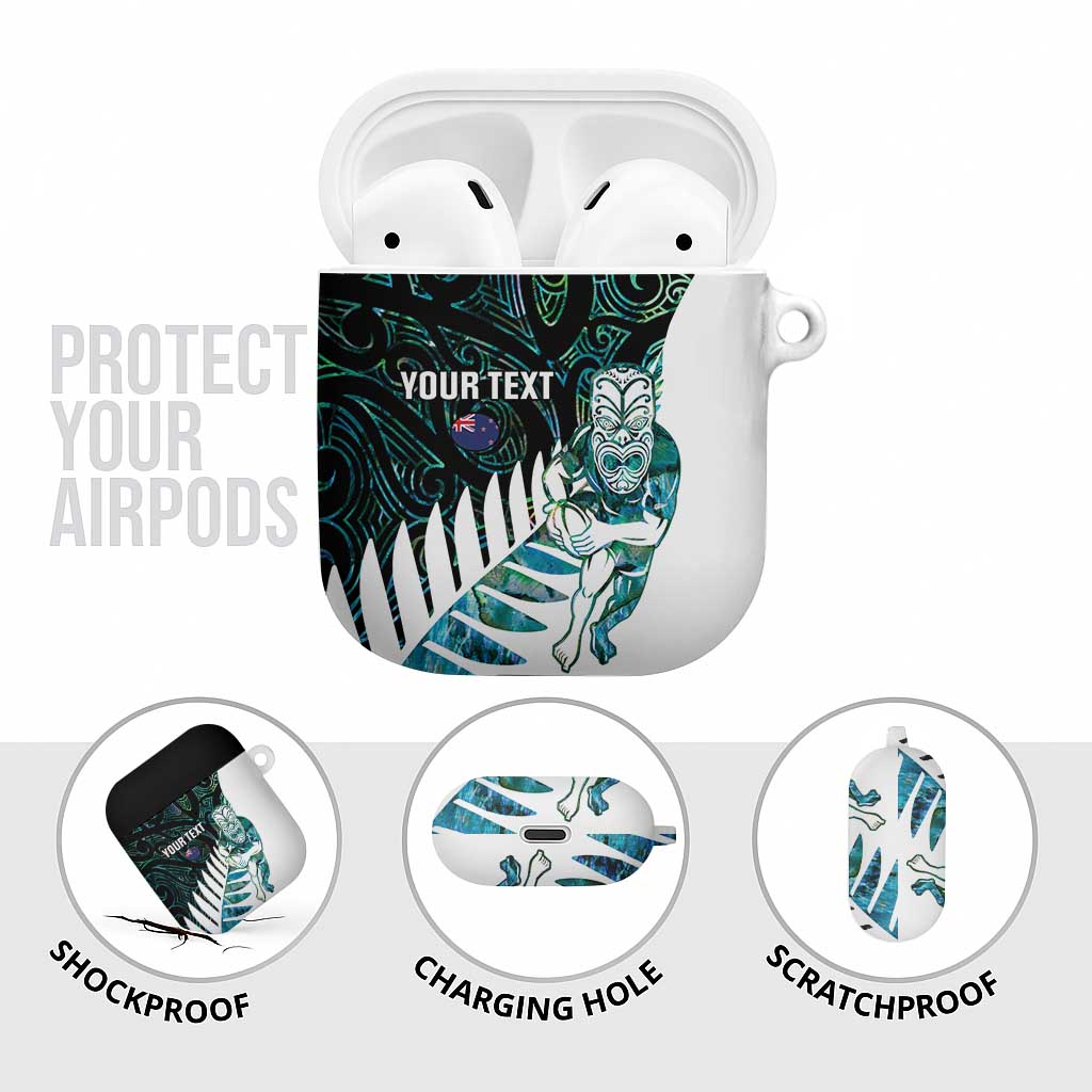 New Zealand Silver Fern Rugby Custom AirPods Case Go All Black Turquoise Maori Paua Shell LT14 - Polynesian Pride
