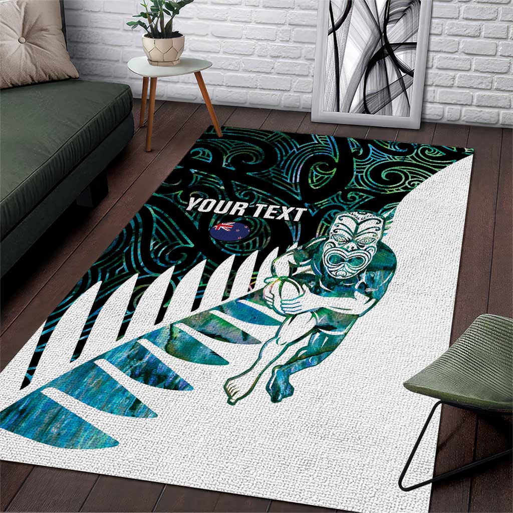 New Zealand Silver Fern Rugby Custom Area Rug Go All Black Turquoise Maori Paua Shell - Polynesian Pride