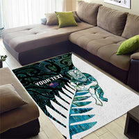 New Zealand Silver Fern Rugby Custom Area Rug Go All Black Turquoise Maori Paua Shell - Polynesian Pride