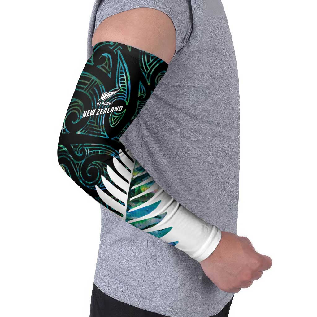 New Zealand Silver Fern Rugby Custom Arm Sleeves Go All Black Turquoise Maori Paua Shell LT14 - Polynesian Pride