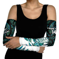 New Zealand Silver Fern Rugby Custom Arm Sleeves Go All Black Turquoise Maori Paua Shell LT14 - Polynesian Pride