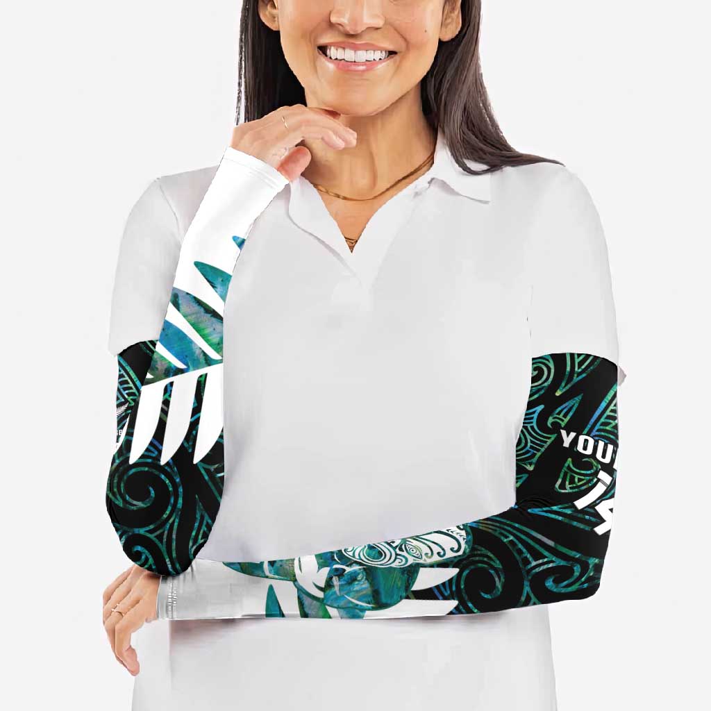 New Zealand Silver Fern Rugby Custom Arm Sleeves Go All Black Turquoise Maori Paua Shell LT14 - Polynesian Pride