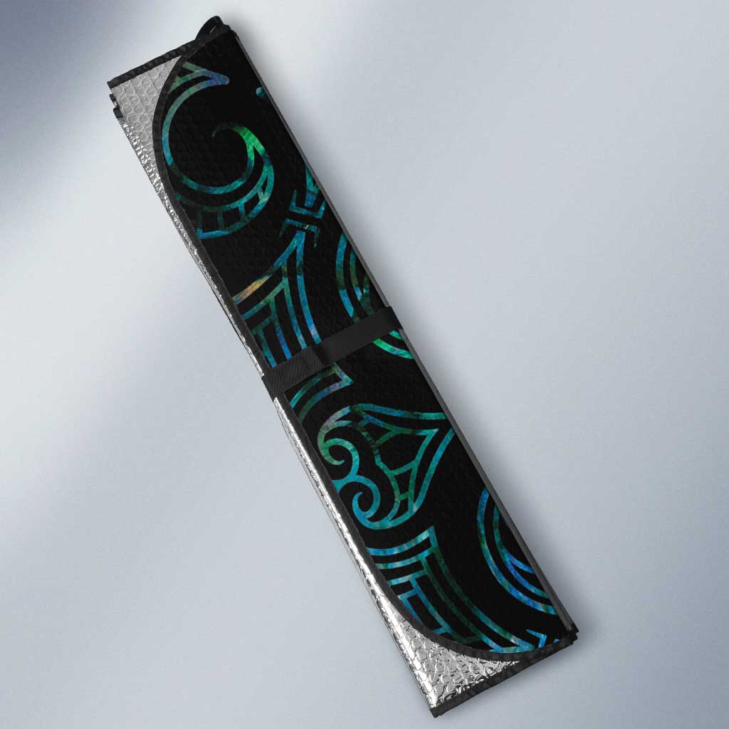 New Zealand Silver Fern Rugby Custom Auto Sun Shade Go All Black Turquoise Maori Paua Shell LT14 - Polynesian Pride