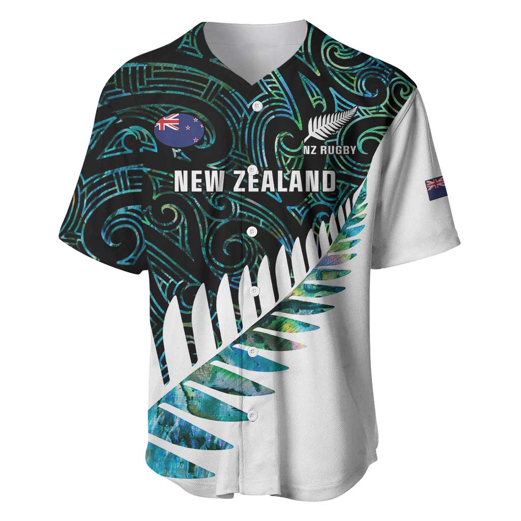 New Zealand Silver Fern Rugby Custom Baseball Jersey Go All Black Turquoise Maori Paua Shell LT14 Turquoise - Polynesian Pride