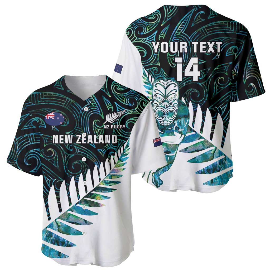 New Zealand Silver Fern Rugby Custom Baseball Jersey Go All Black Turquoise Maori Paua Shell LT14 - Polynesian Pride