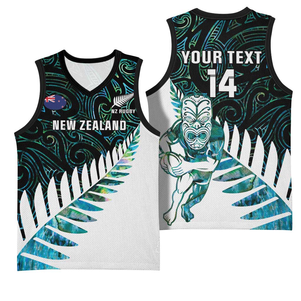 New Zealand Silver Fern Rugby Custom Basketball Jersey Go All Black Turquoise Maori Paua Shell - Polynesian Pride