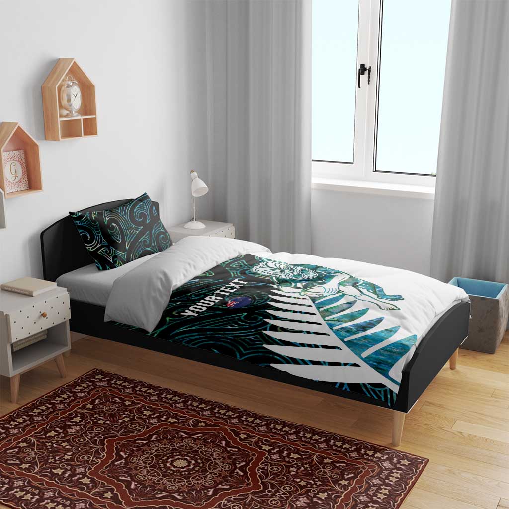 New Zealand Silver Fern Rugby Custom Bedding Set Go All Black Turquoise Maori Paua Shell - Polynesian Pride