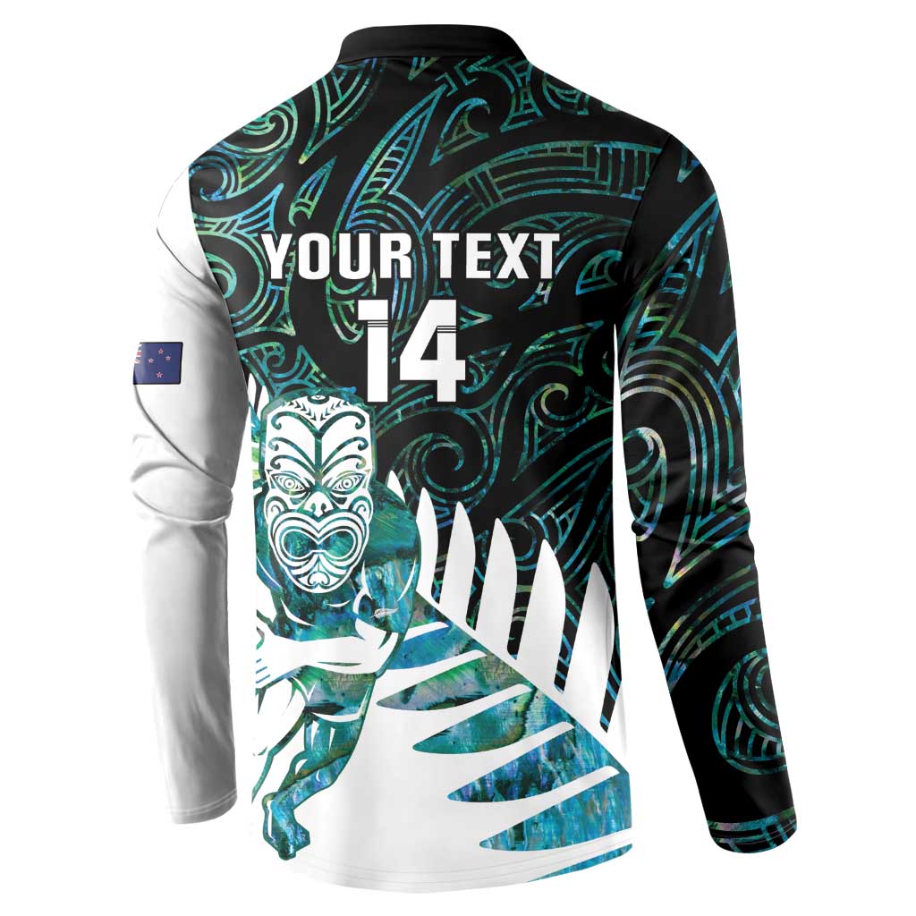 New Zealand Silver Fern Rugby Custom Button Sweatshirt Go All Black Turquoise Maori Paua Shell - Polynesian Pride