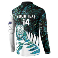 New Zealand Silver Fern Rugby Custom Button Sweatshirt Go All Black Turquoise Maori Paua Shell - Polynesian Pride
