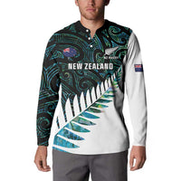 New Zealand Silver Fern Rugby Custom Button Sweatshirt Go All Black Turquoise Maori Paua Shell - Polynesian Pride
