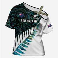 New Zealand Silver Fern Rugby Custom Cross Shoulder Shirt Go All Black Turquoise Maori Paua Shell - Polynesian Pride
