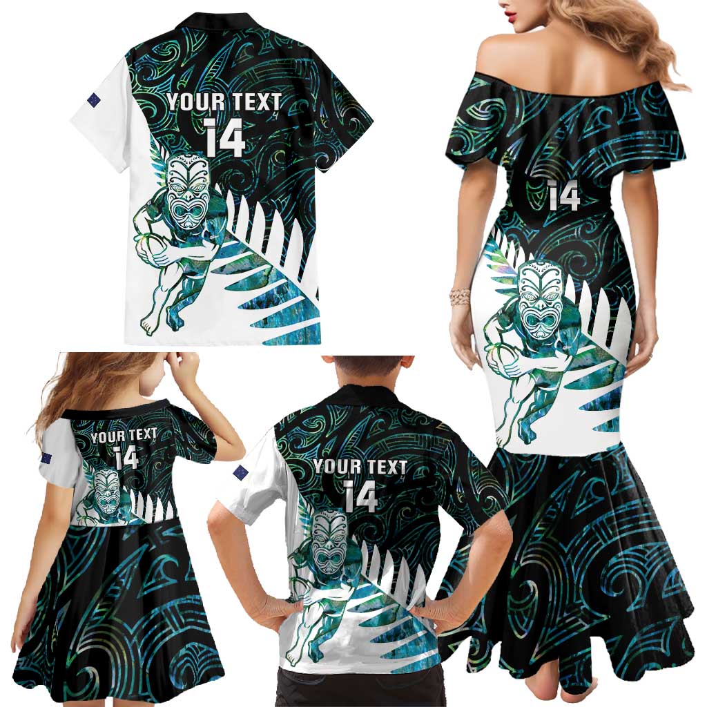 New Zealand Silver Fern Rugby Custom Family Matching Mermaid Dress and Hawaiian Shirt Go All Black Turquoise Maori Paua Shell LT14 - Polynesian Pride
