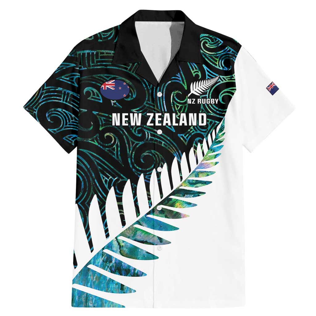 New Zealand Silver Fern Rugby Custom Family Matching Mermaid Dress and Hawaiian Shirt Go All Black Turquoise Maori Paua Shell LT14 Dad's Shirt - Short Sleeve Turquoise - Polynesian Pride