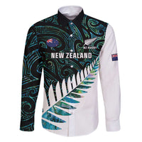 New Zealand Silver Fern Rugby Custom Family Matching Mermaid Dress and Hawaiian Shirt Go All Black Turquoise Maori Paua Shell LT14 Dad's Shirt - Long Sleeve Turquoise - Polynesian Pride
