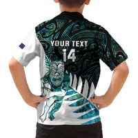 New Zealand Silver Fern Rugby Custom Family Matching Off The Shoulder Long Sleeve Dress and Hawaiian Shirt Go All Black Turquoise Maori Paua Shell LT14 - Polynesian Pride