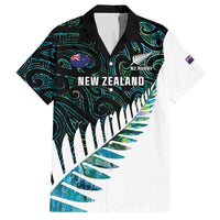 New Zealand Silver Fern Rugby Custom Family Matching Off The Shoulder Long Sleeve Dress and Hawaiian Shirt Go All Black Turquoise Maori Paua Shell LT14 Dad's Shirt - Short Sleeve Turquoise - Polynesian Pride