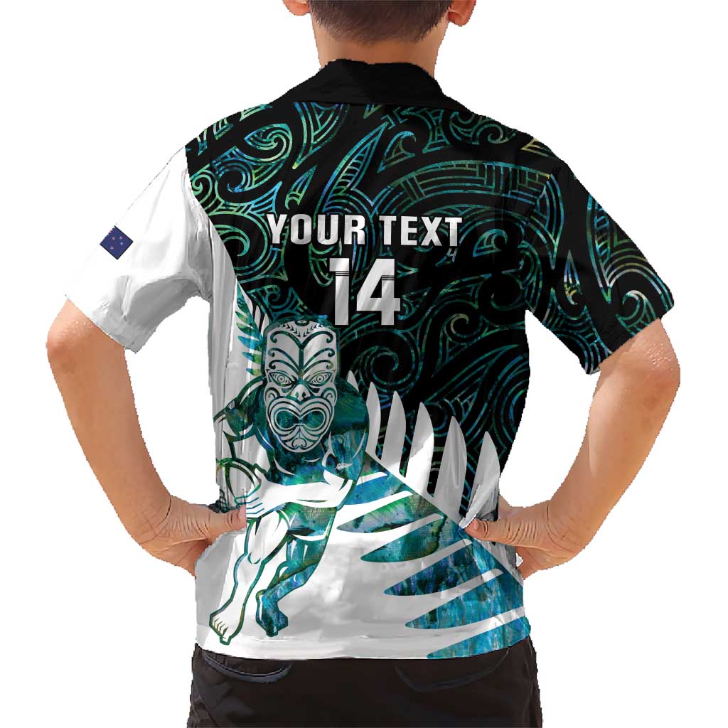 New Zealand Silver Fern Rugby Custom Family Matching Short Sleeve Bodycon Dress and Hawaiian Shirt Go All Black Turquoise Maori Paua Shell LT14 - Polynesian Pride