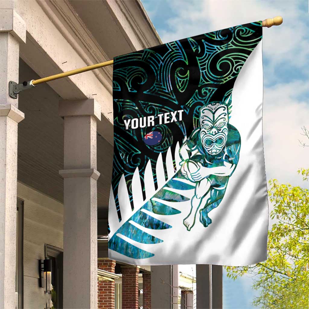 New Zealand Silver Fern Rugby Custom Garden Flag Go All Black Turquoise Maori Paua Shell - Polynesian Pride