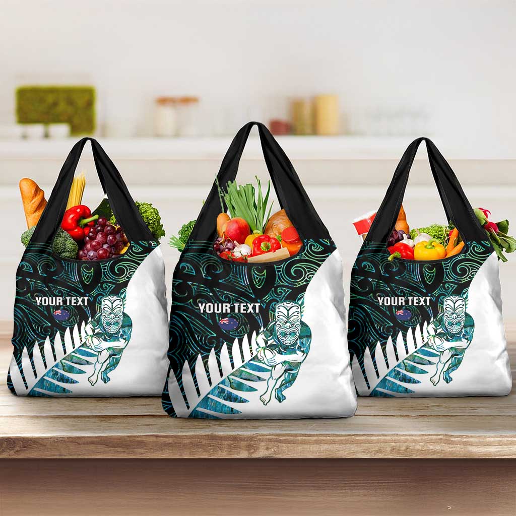 New Zealand Silver Fern Rugby Custom Grocery Bag Go All Black Turquoise Maori Paua Shell LT14 3-pack One Size Turquoise - Polynesian Pride