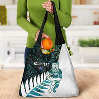 New Zealand Silver Fern Rugby Custom Grocery Bag Go All Black Turquoise Maori Paua Shell LT14 - Polynesian Pride