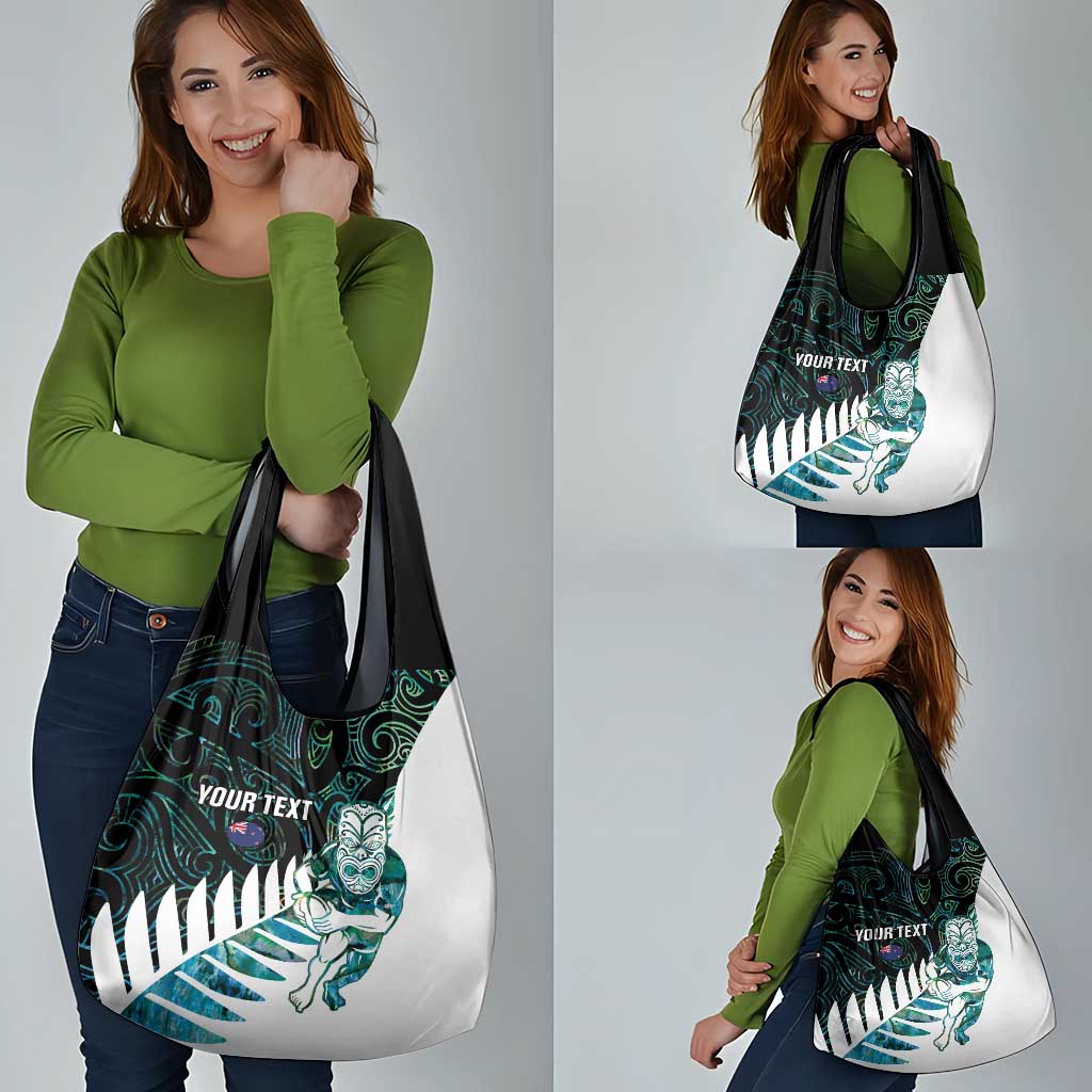 New Zealand Silver Fern Rugby Custom Grocery Bag Go All Black Turquoise Maori Paua Shell LT14 - Polynesian Pride
