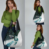 New Zealand Silver Fern Rugby Custom Grocery Bag Go All Black Turquoise Maori Paua Shell LT14 - Polynesian Pride